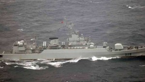 Oct. 16, 2012: Chinese frigate sails in waters off the island of Yonaguni in Japan's Okinawa prefecture.